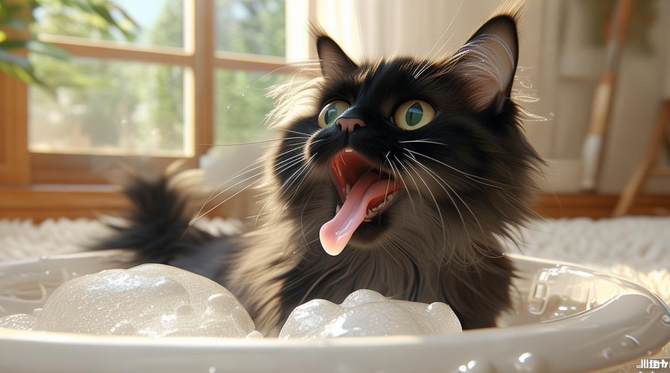 猫咪把泡沫吃了