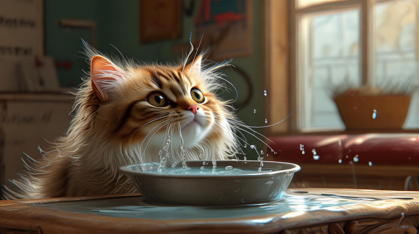 猫咪喝了好多水