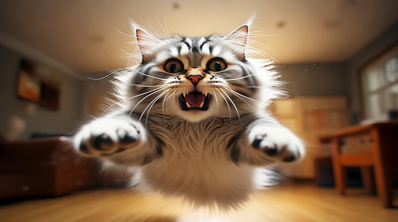 猫咪被吓跳起