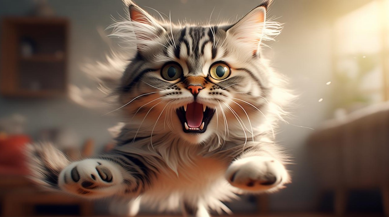 猫咪被吓跳起