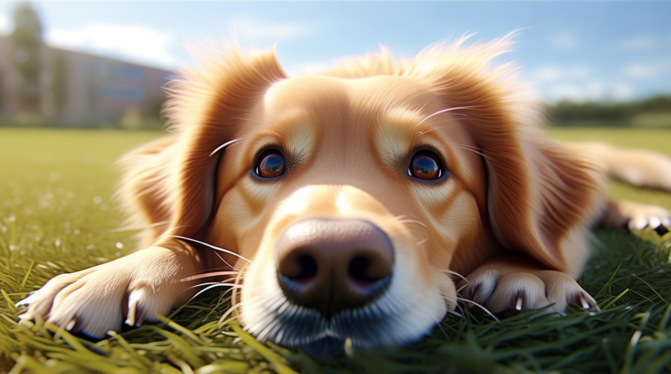 狗狗趴地上看你