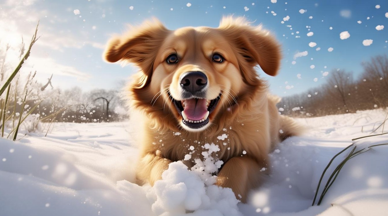 狗狗喜欢玩雪