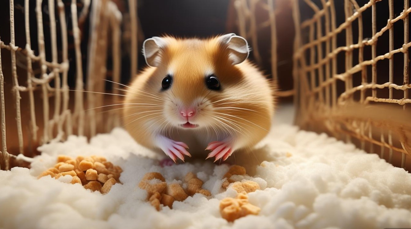 仓鼠藏食物满猫砂都是