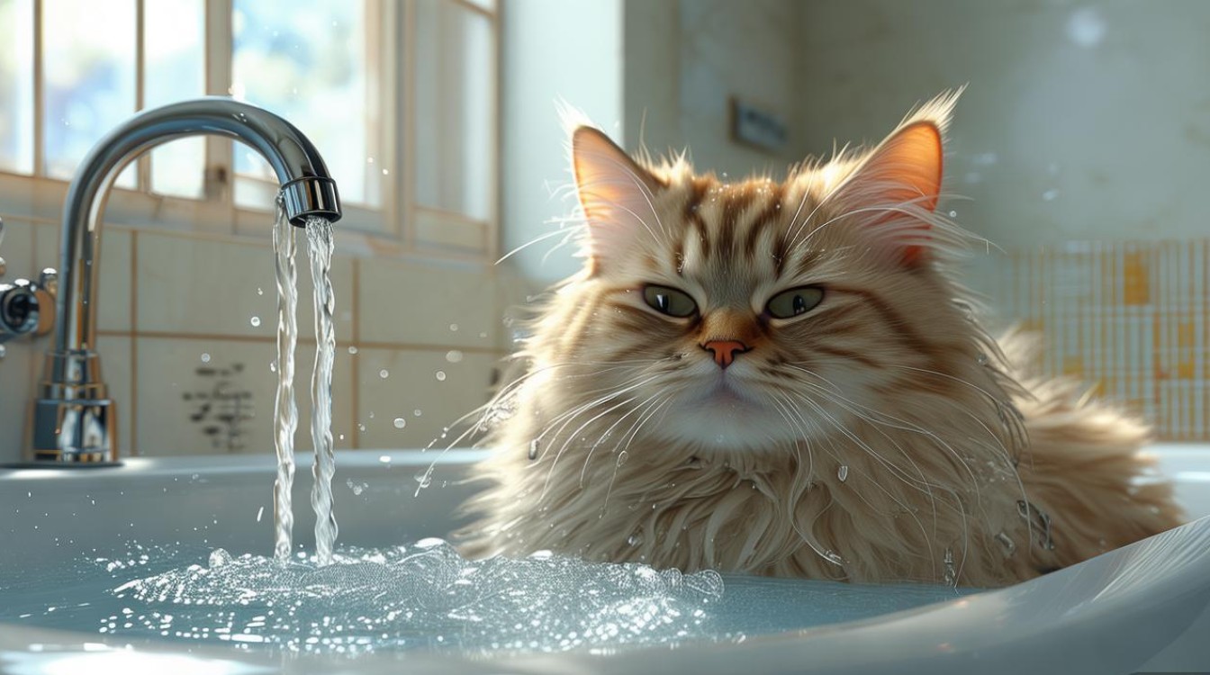洗澡猫咪非要守着