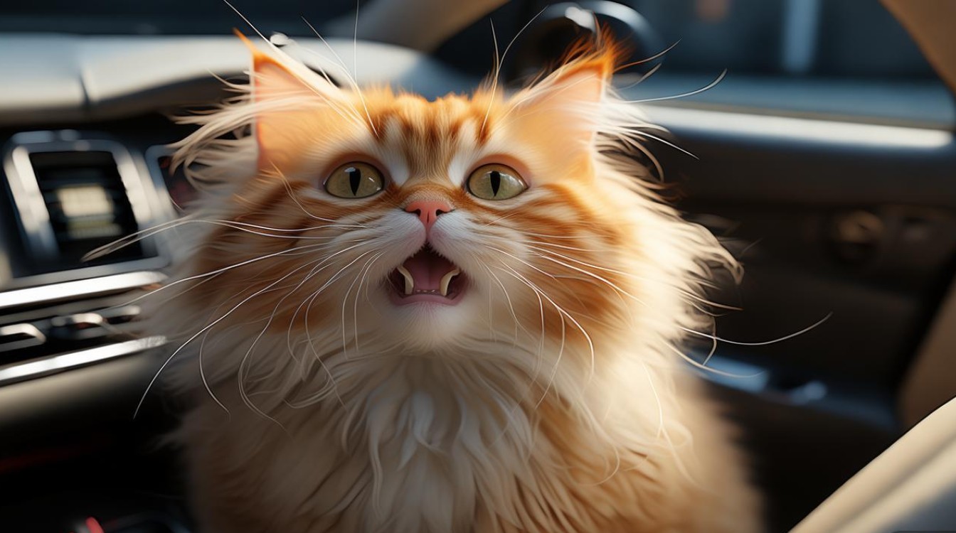 猫咪坐车发抖张嘴