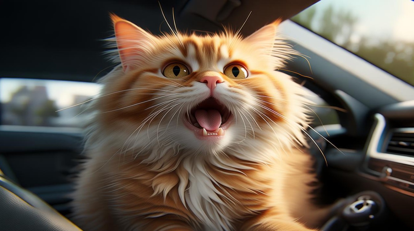猫咪坐车发抖张嘴