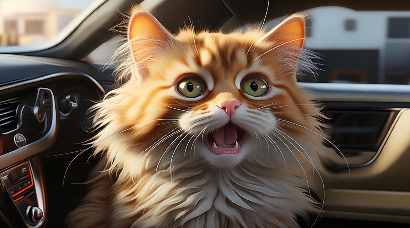猫咪坐车发抖张嘴
