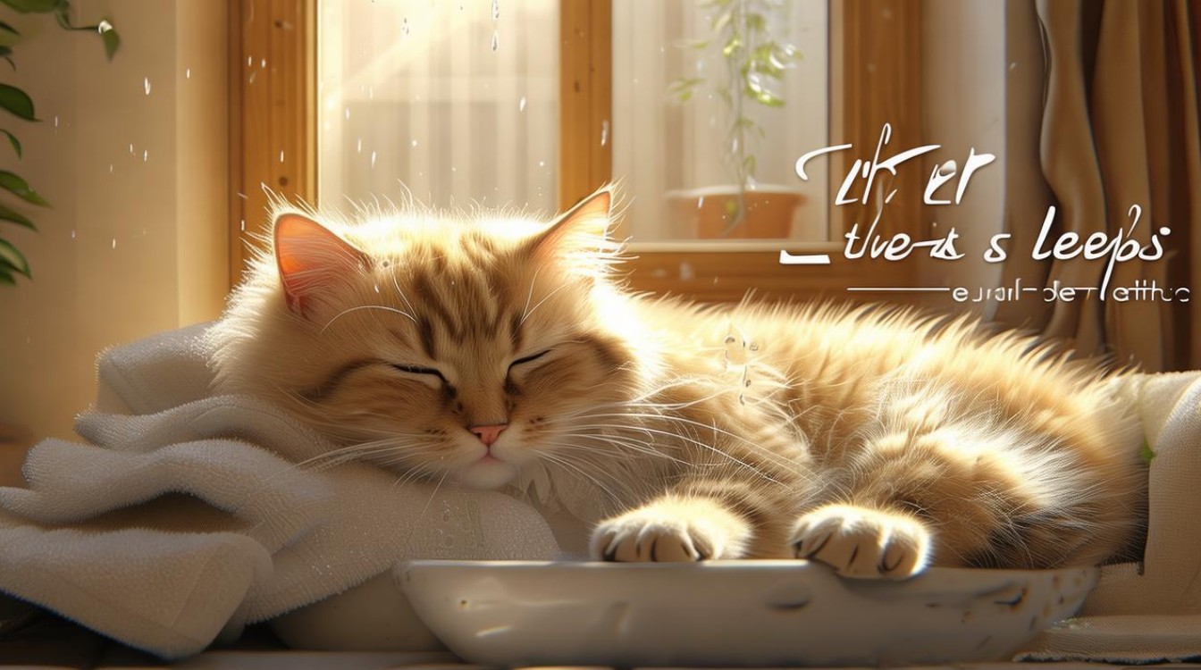 猫咪洗完澡睡了