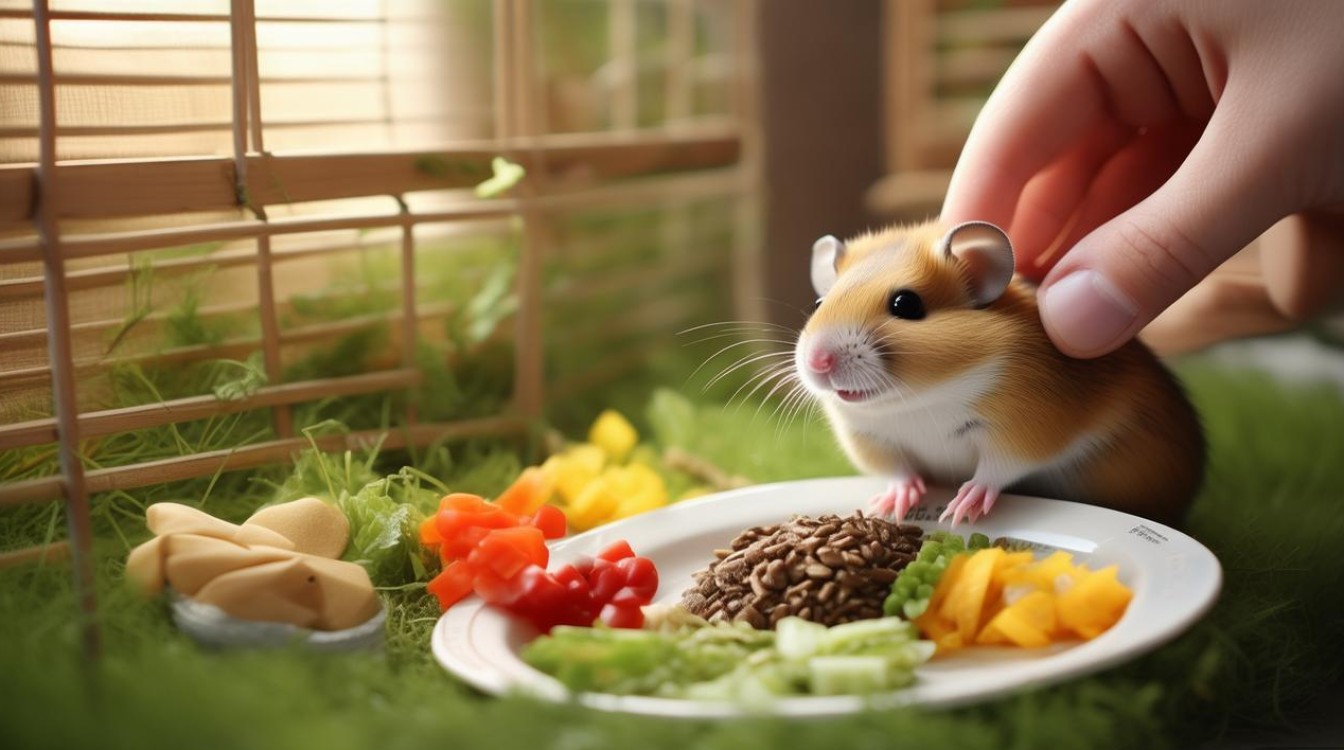 描写给小仓鼠喂食的