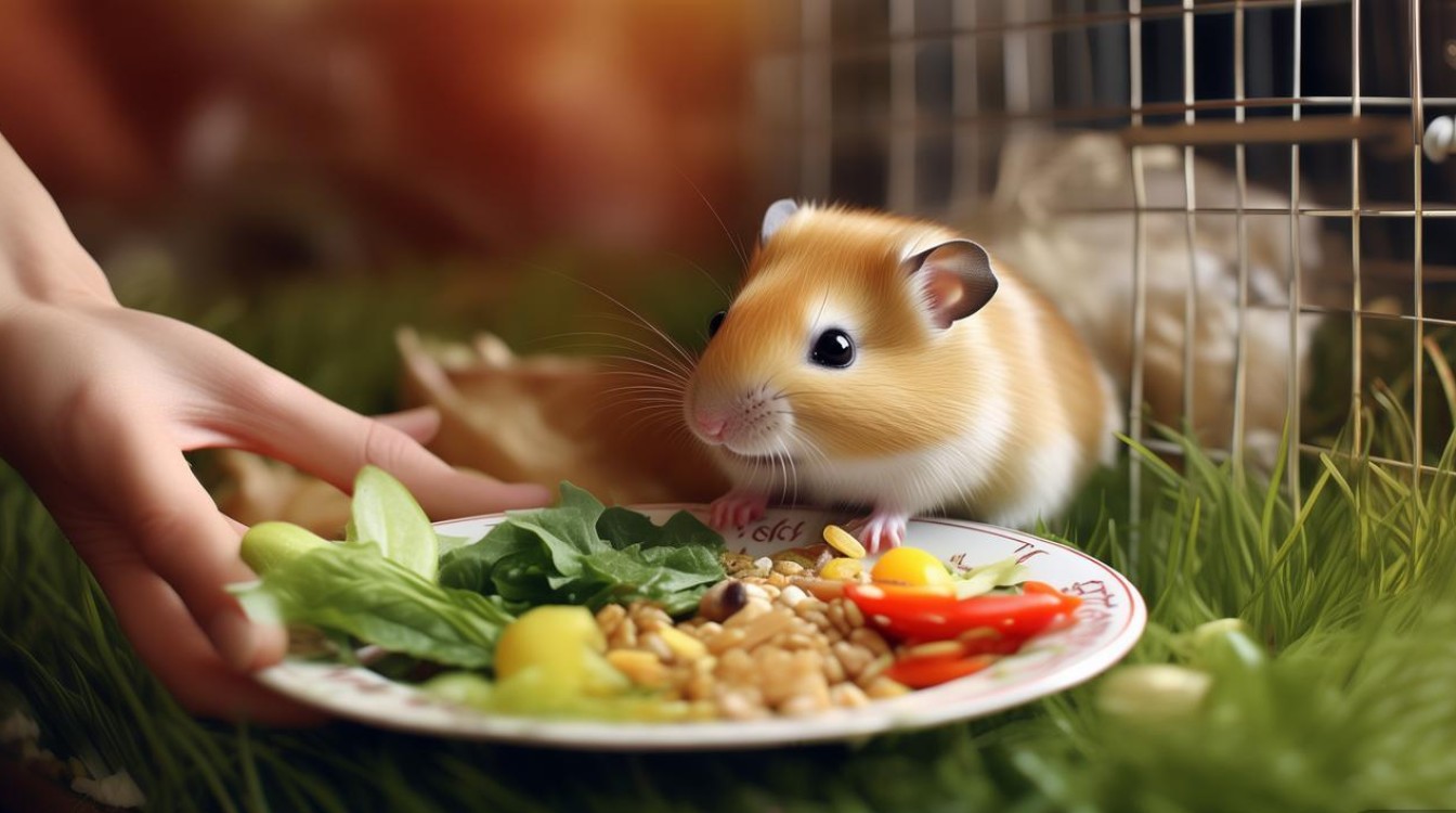 描写给小仓鼠喂食的