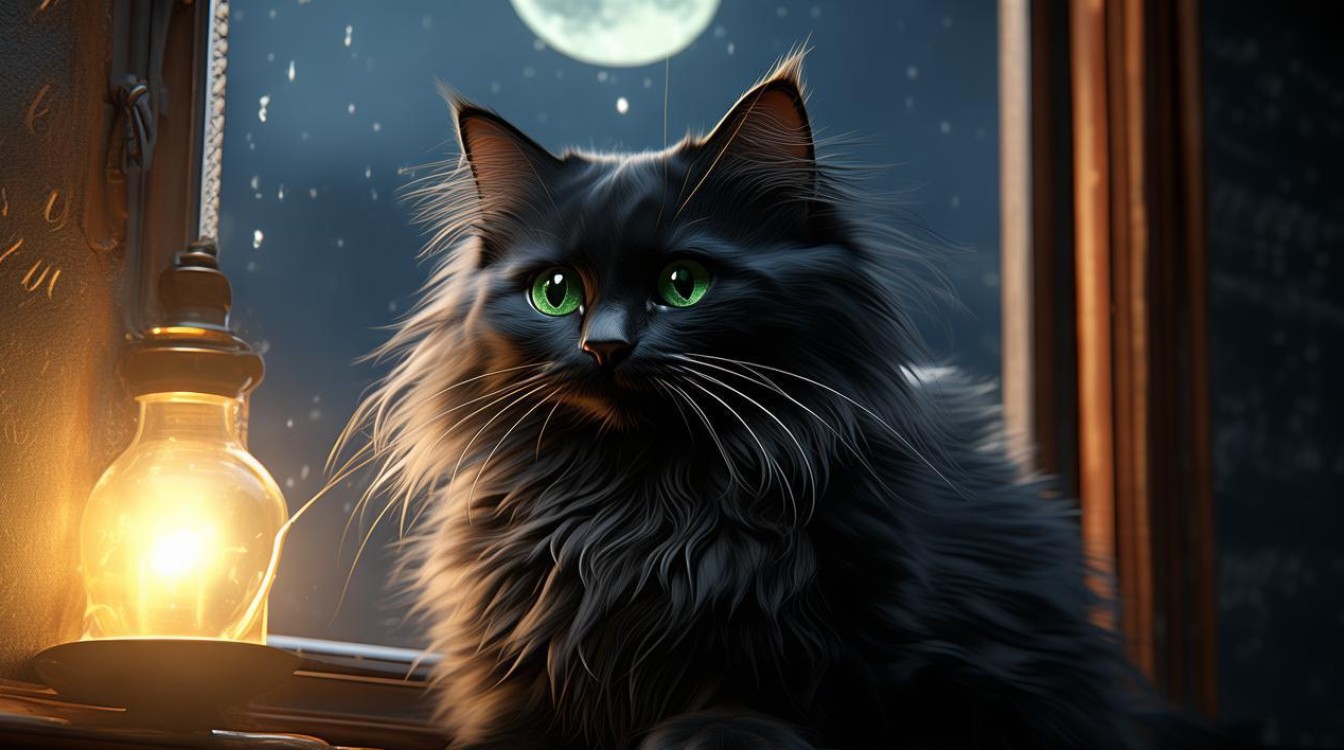 猫咪半夜看窗外