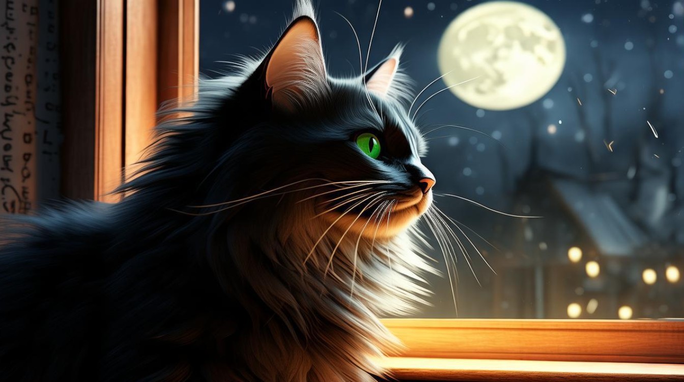 猫咪半夜看窗外