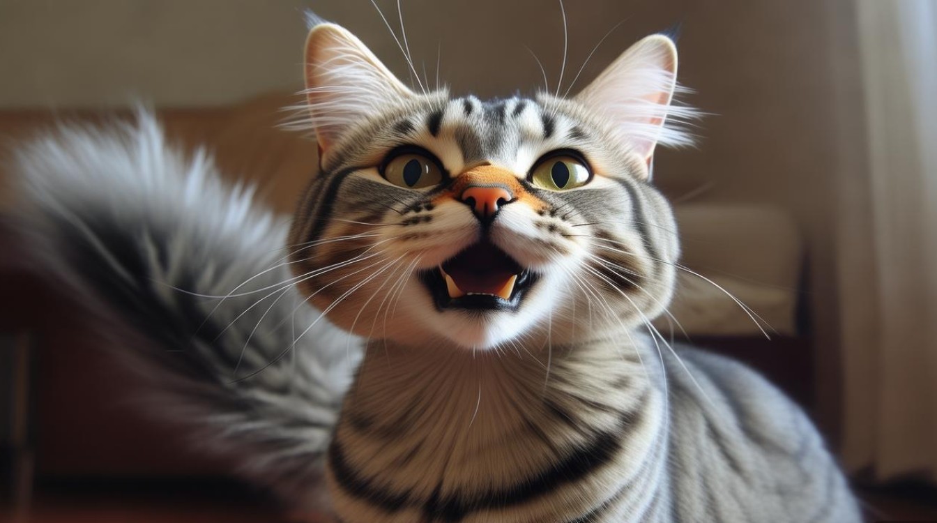 猫咪竖起尾巴叫