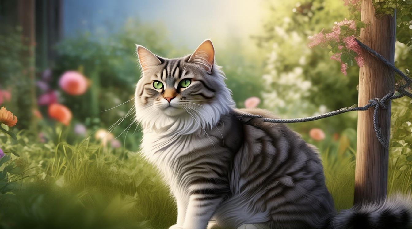 猫咪拴养 图
