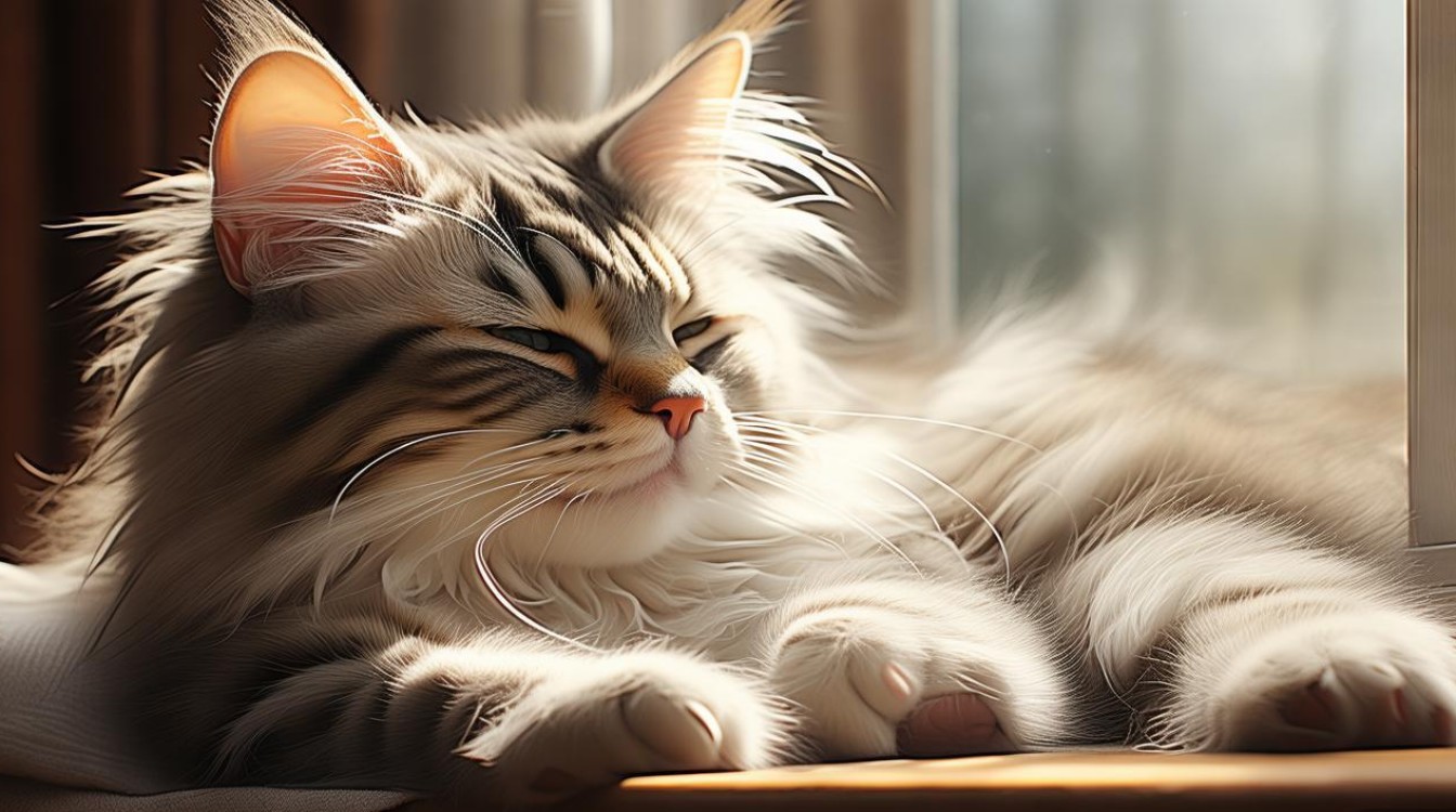 猫咪躺着梳毛