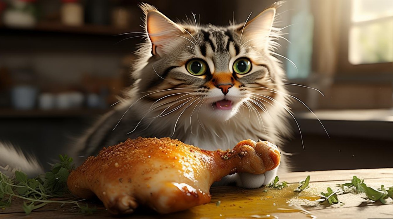 猫咪会吃鸡腿