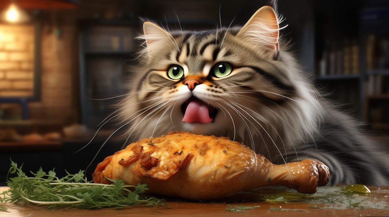 猫咪会吃鸡腿