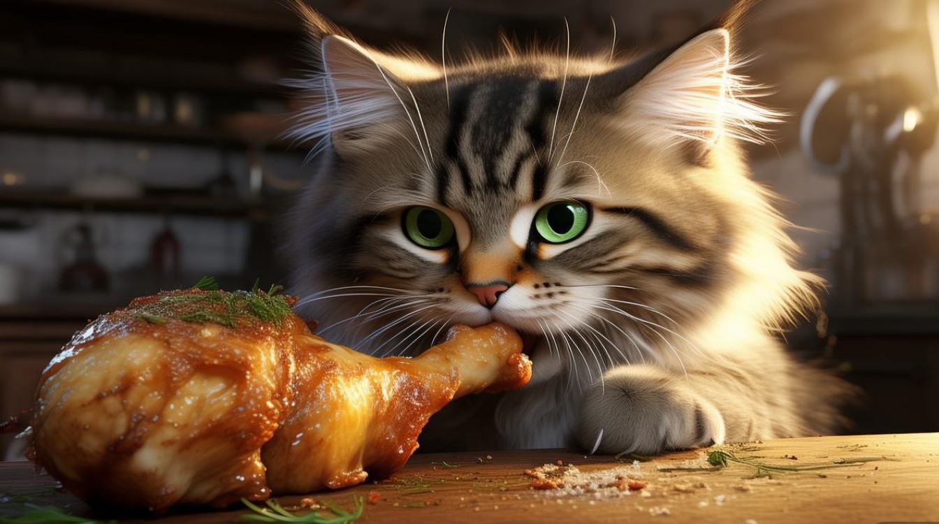 猫咪会吃鸡腿