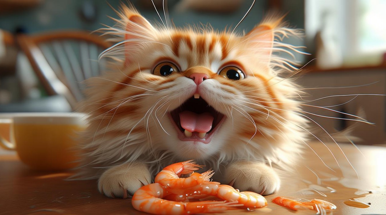 猫咪吃甜虾