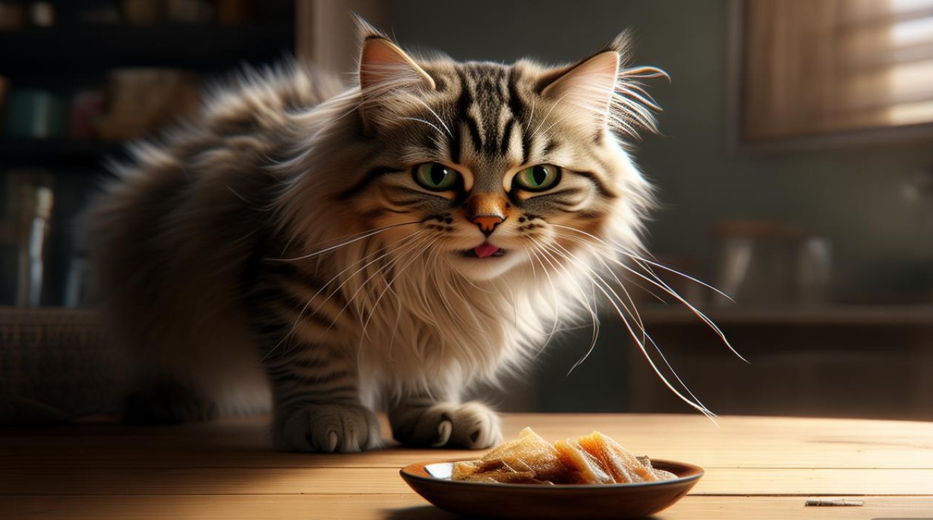 猫咪偷吃干鱼