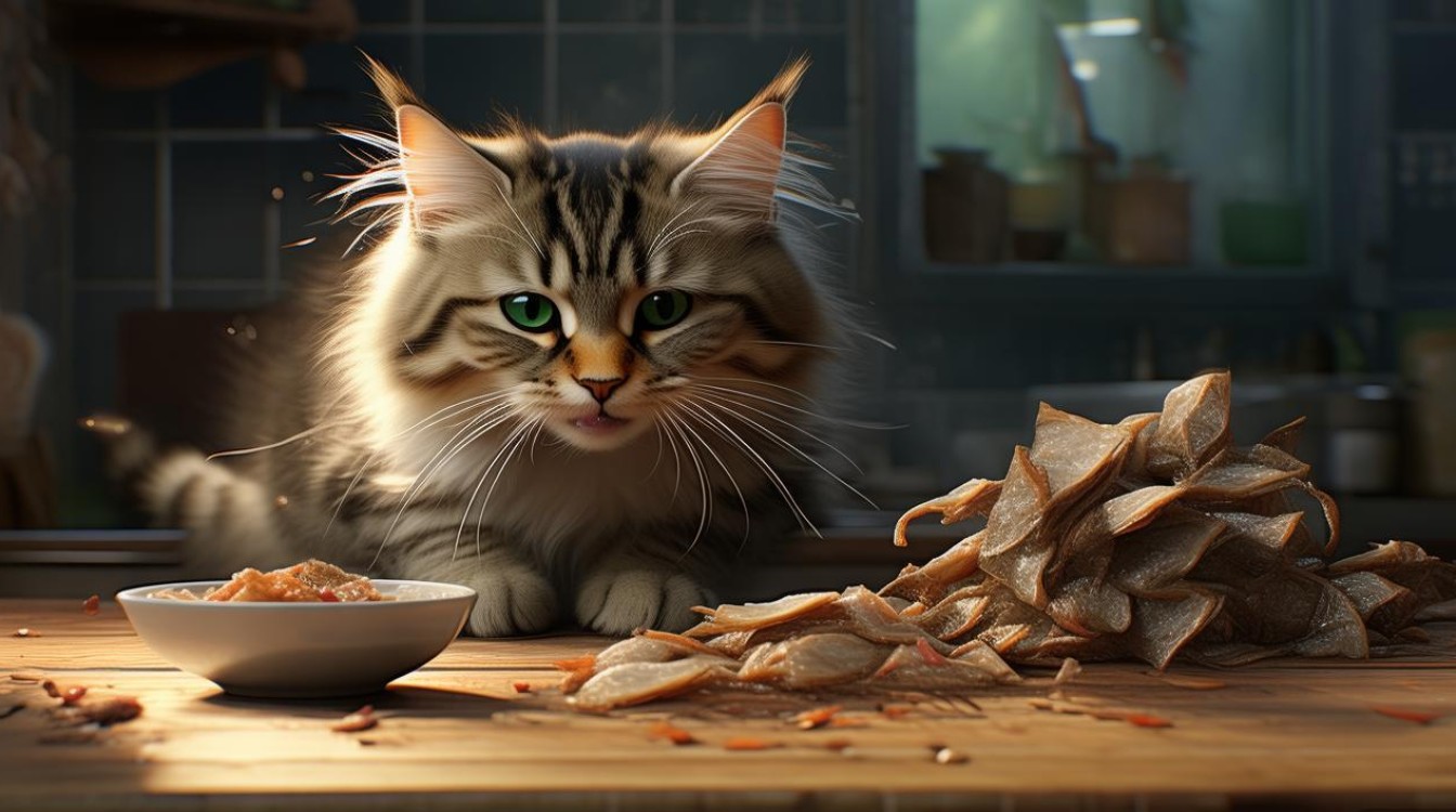 猫咪偷吃干鱼