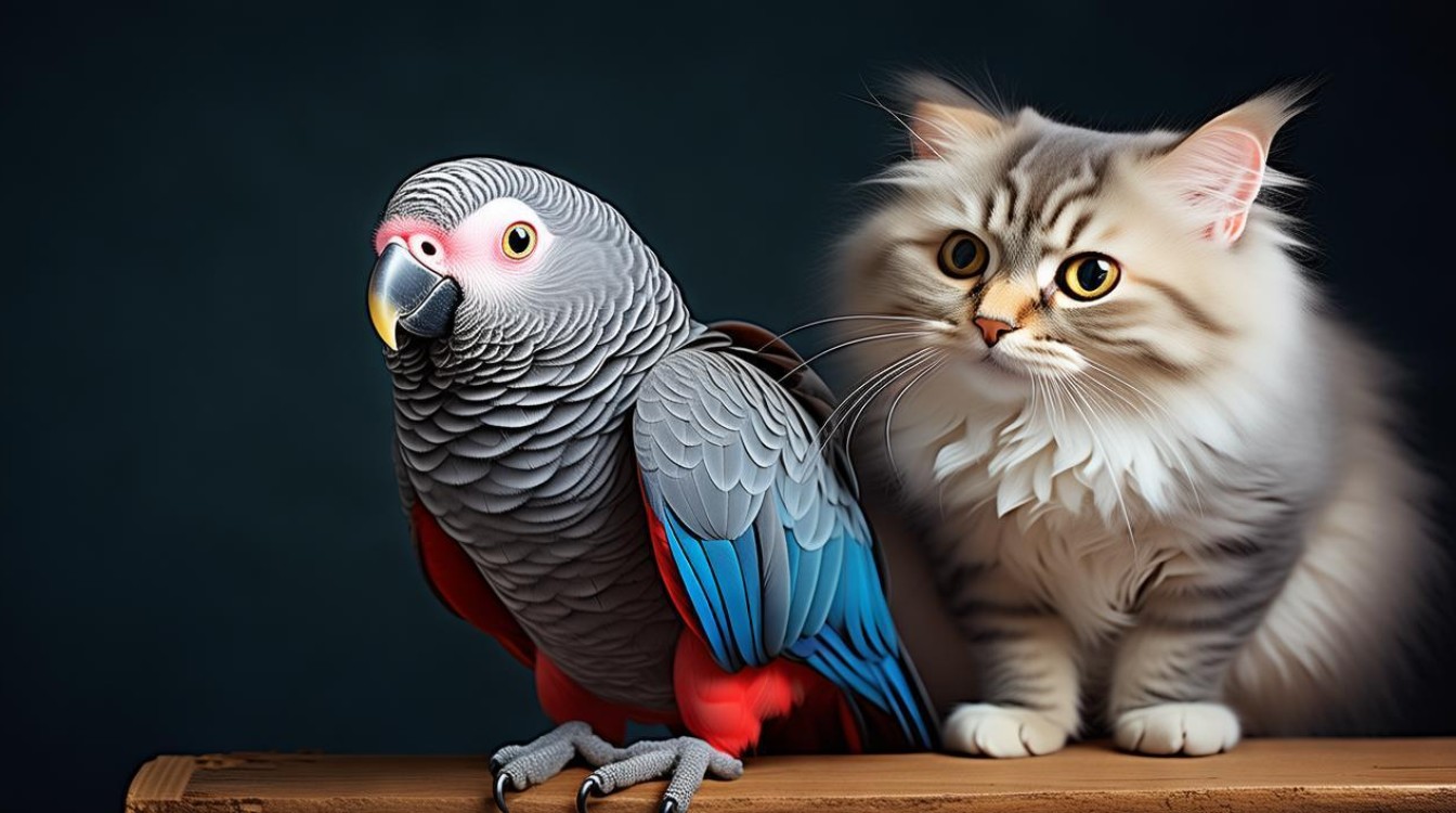 非洲灰鹦鹉 猫咪