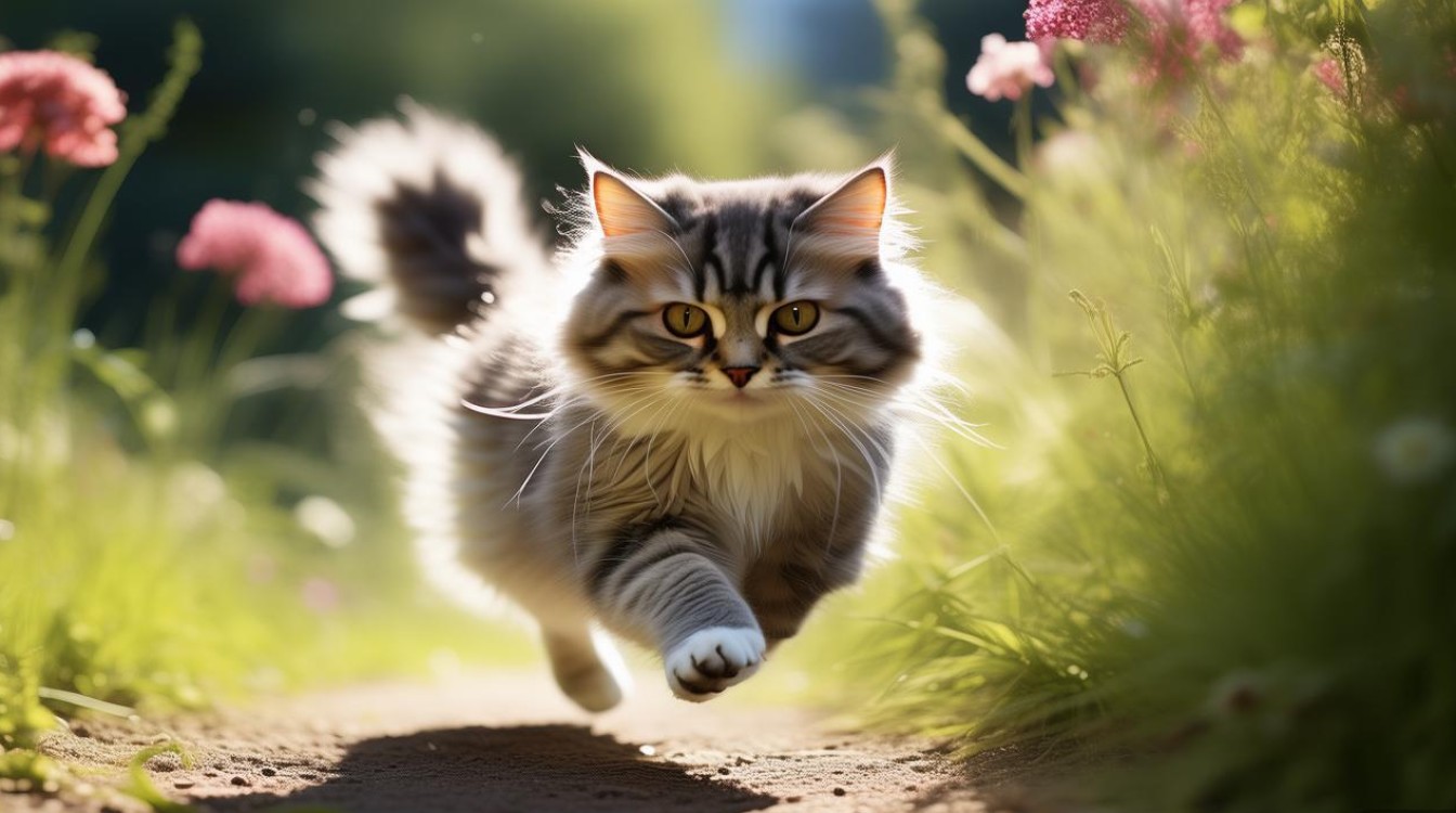 猫咪跑得像兔子