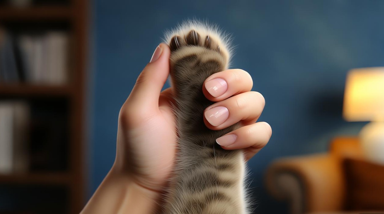 握住猫咪的爪子