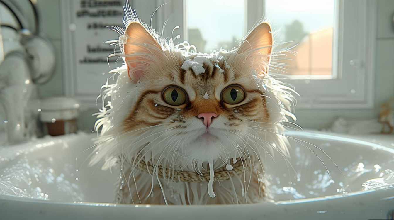 猫咪洗澡颈部系绳