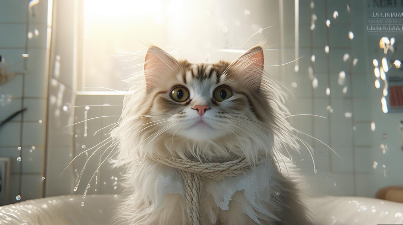 猫咪洗澡颈部系绳