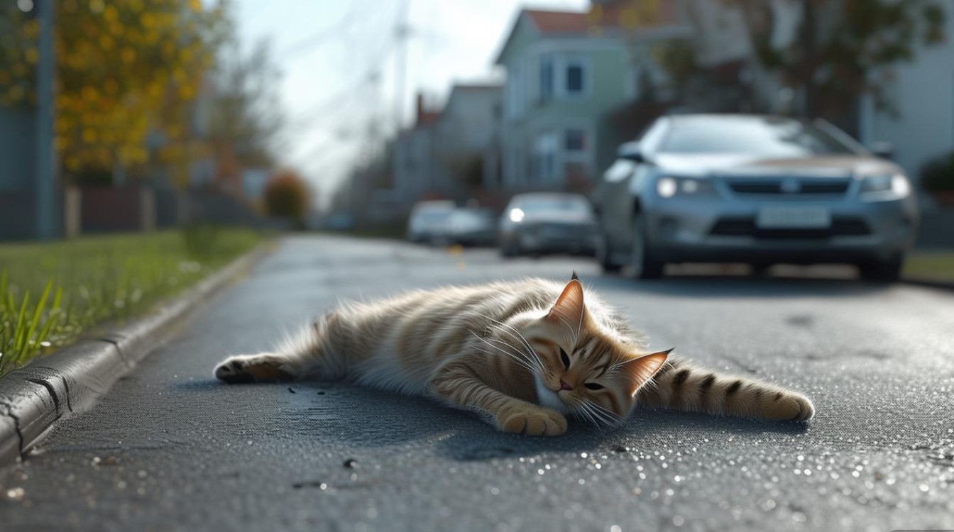 猫咪被车轧死