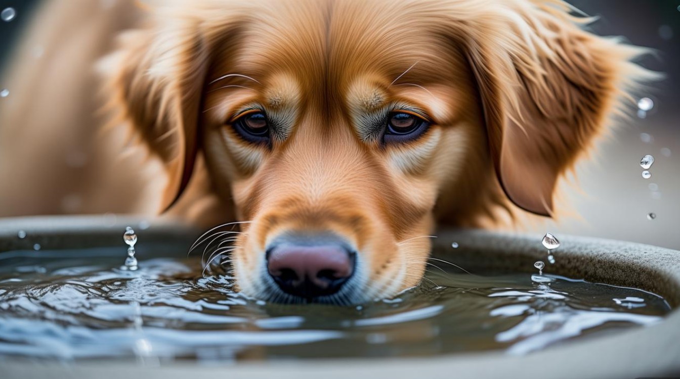 狗狗抬头喝水