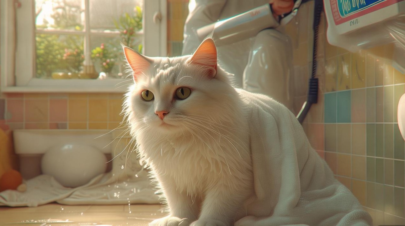 猫咪洗澡之后吹干