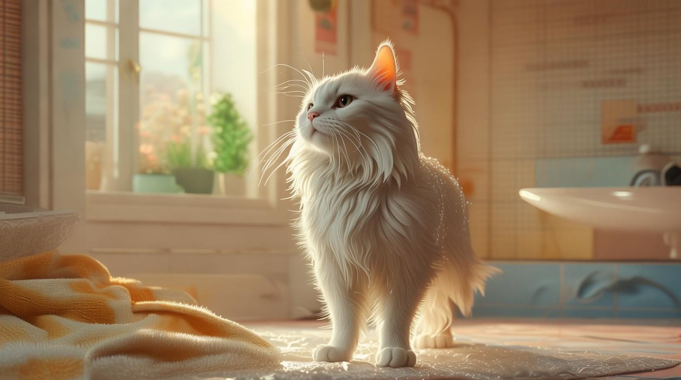 猫咪洗澡之后吹干