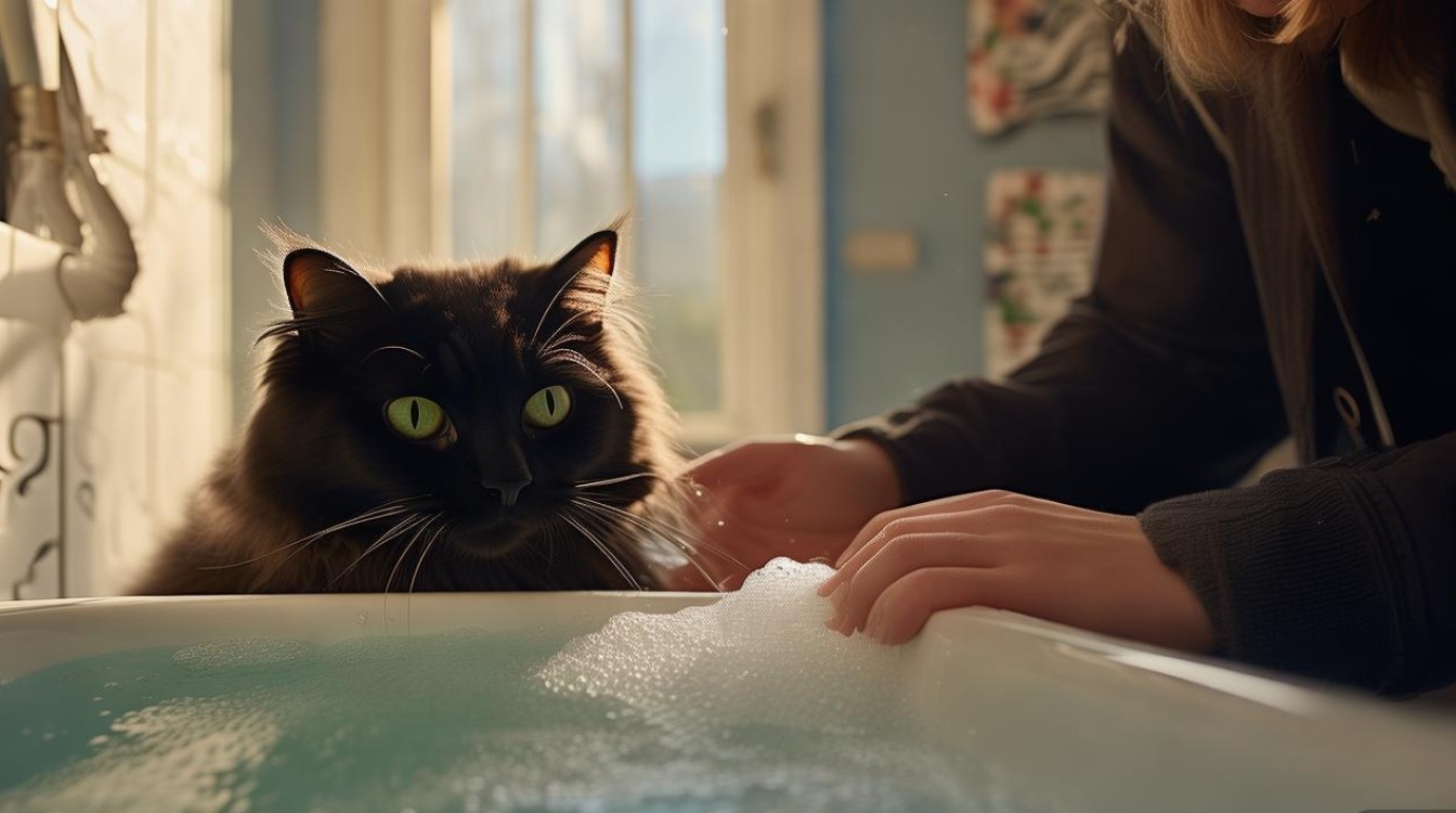 主人叫猫咪洗澡