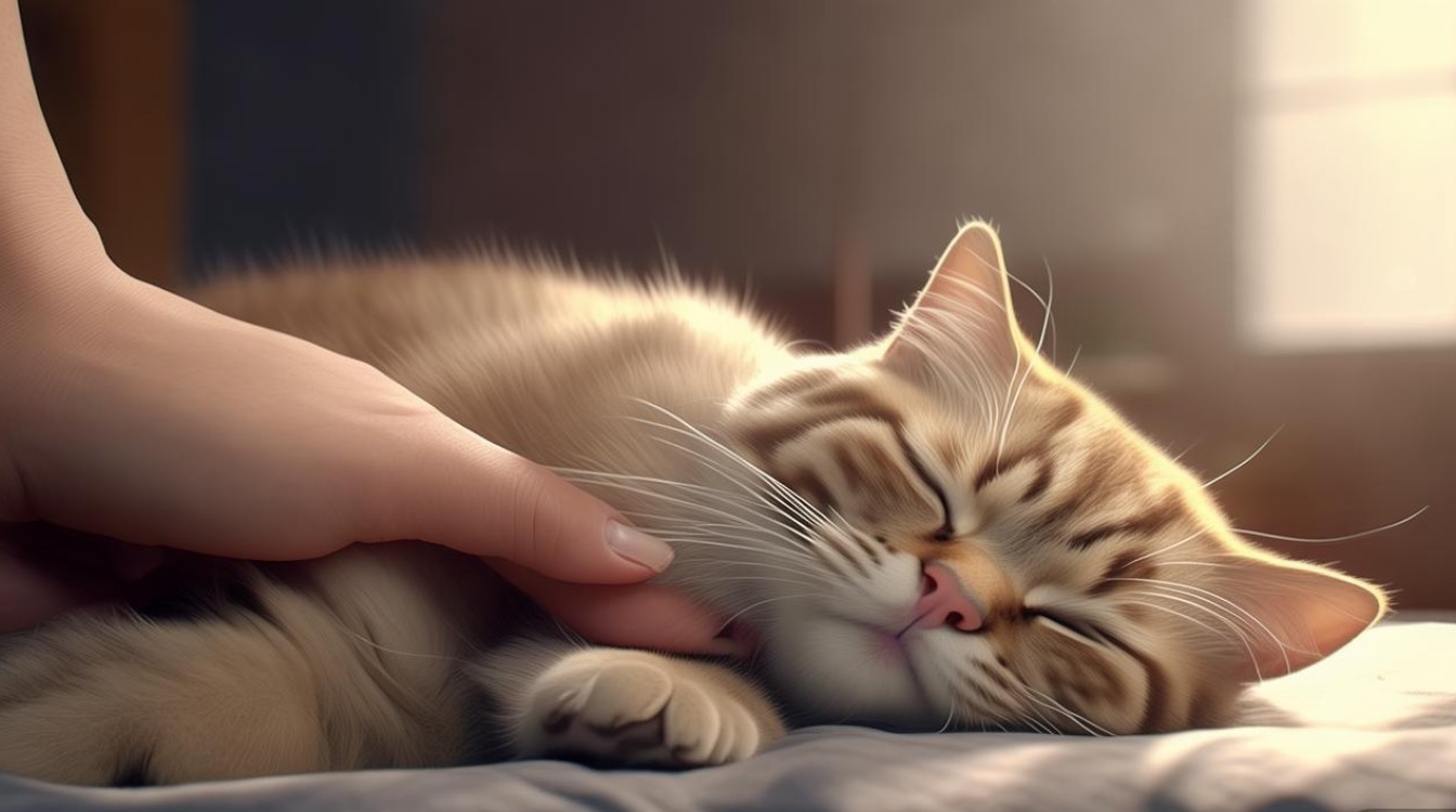 帮猫咪揉腹部