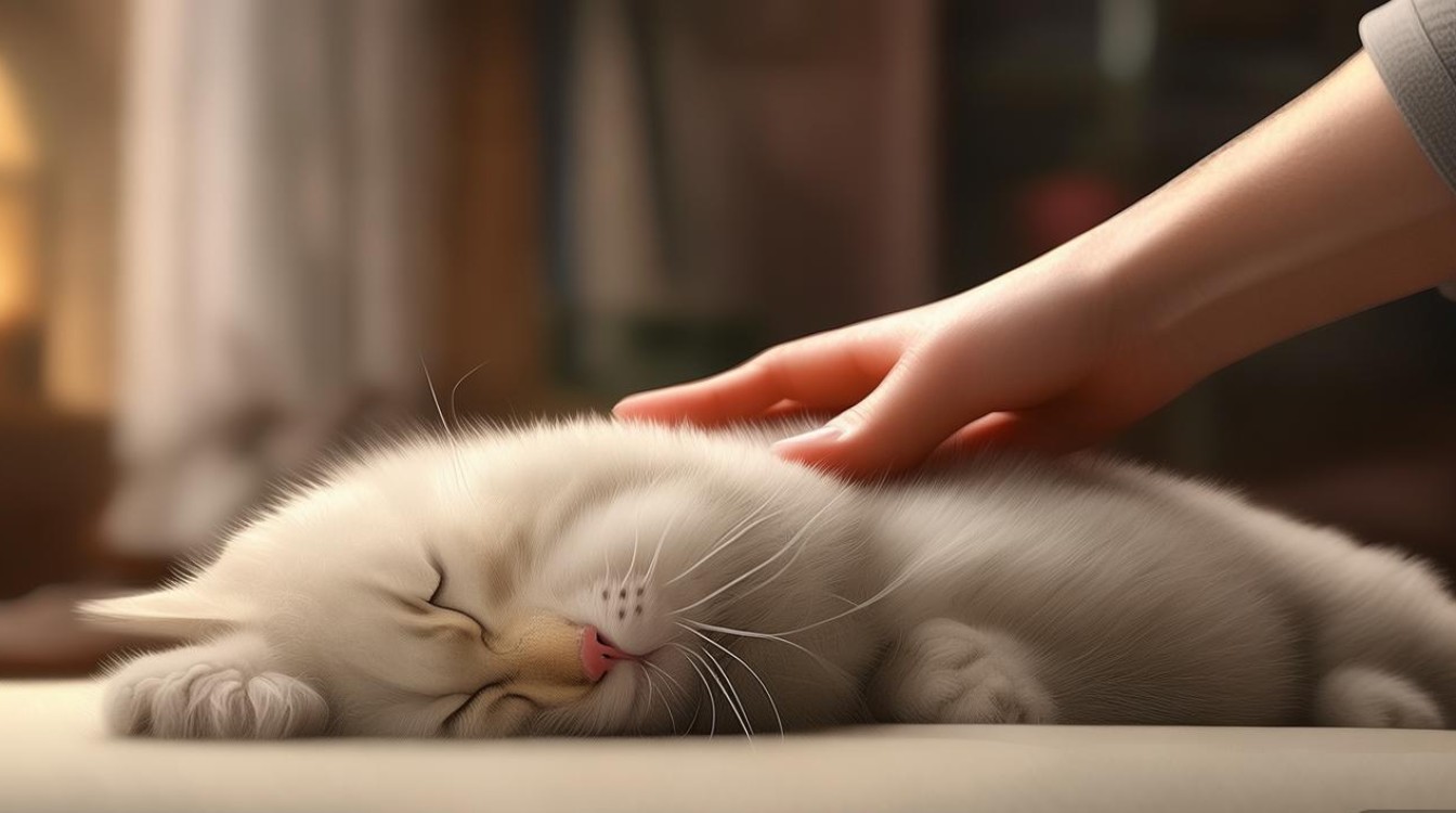 帮猫咪揉腹部