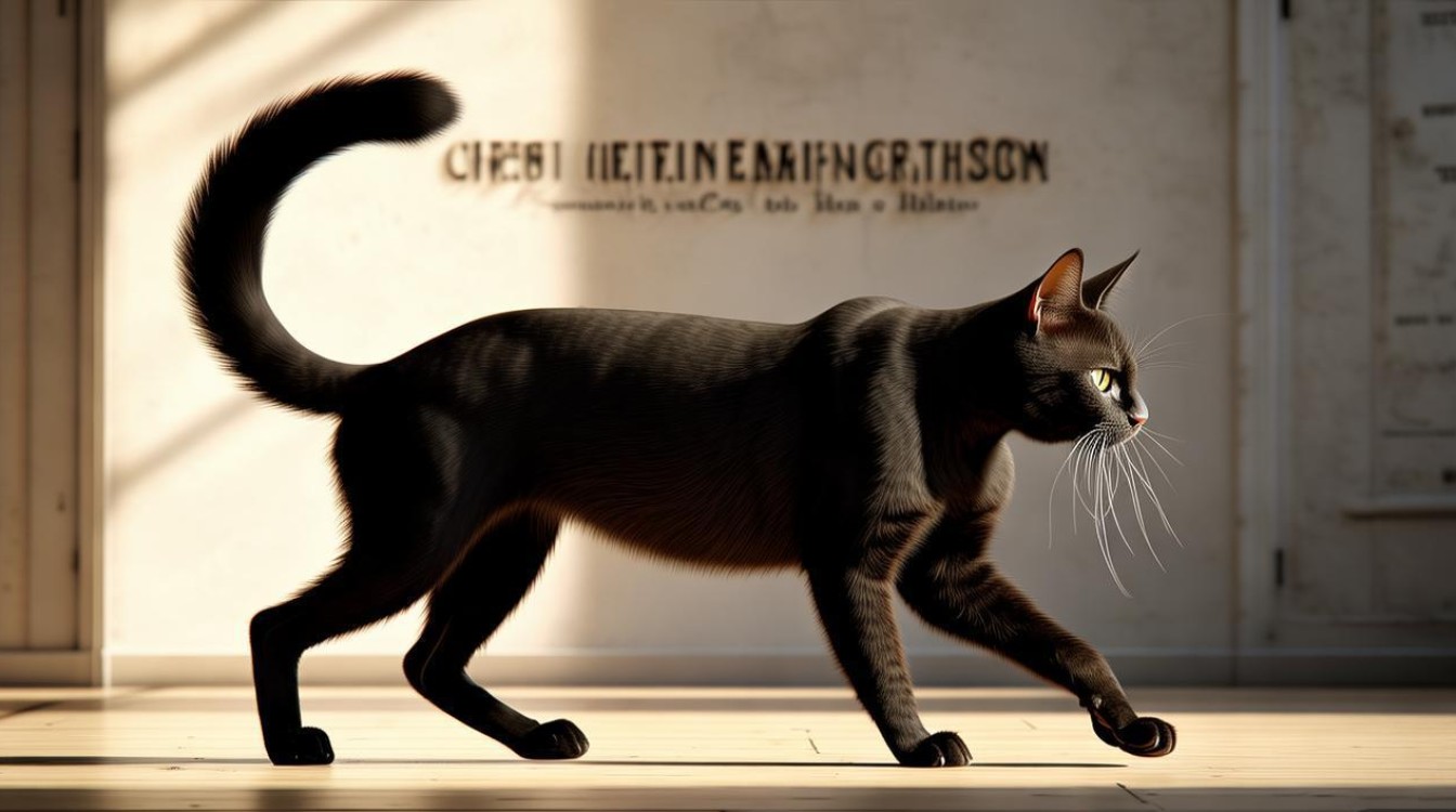 猫咪垂直尾巴走路