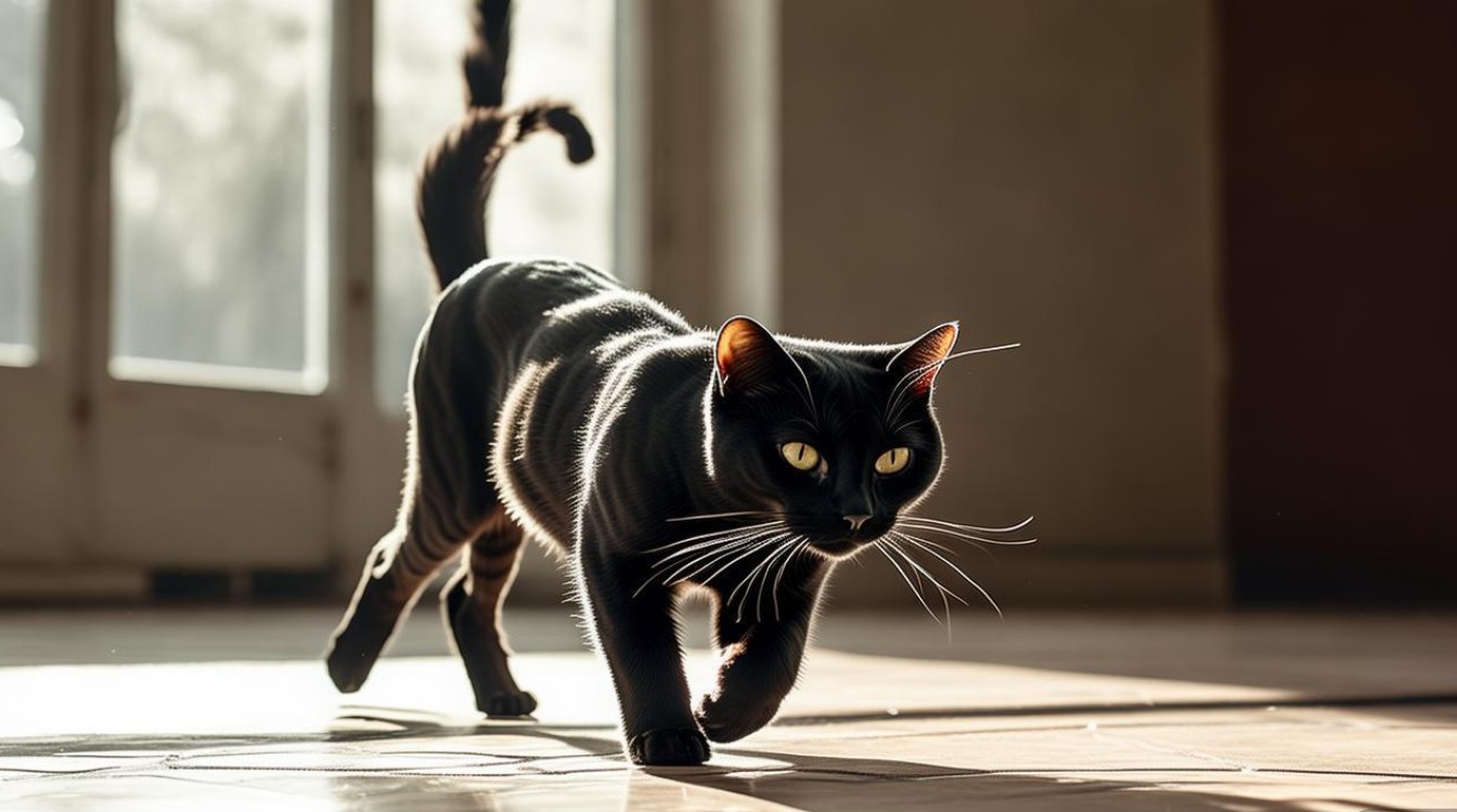 猫咪垂直尾巴走路