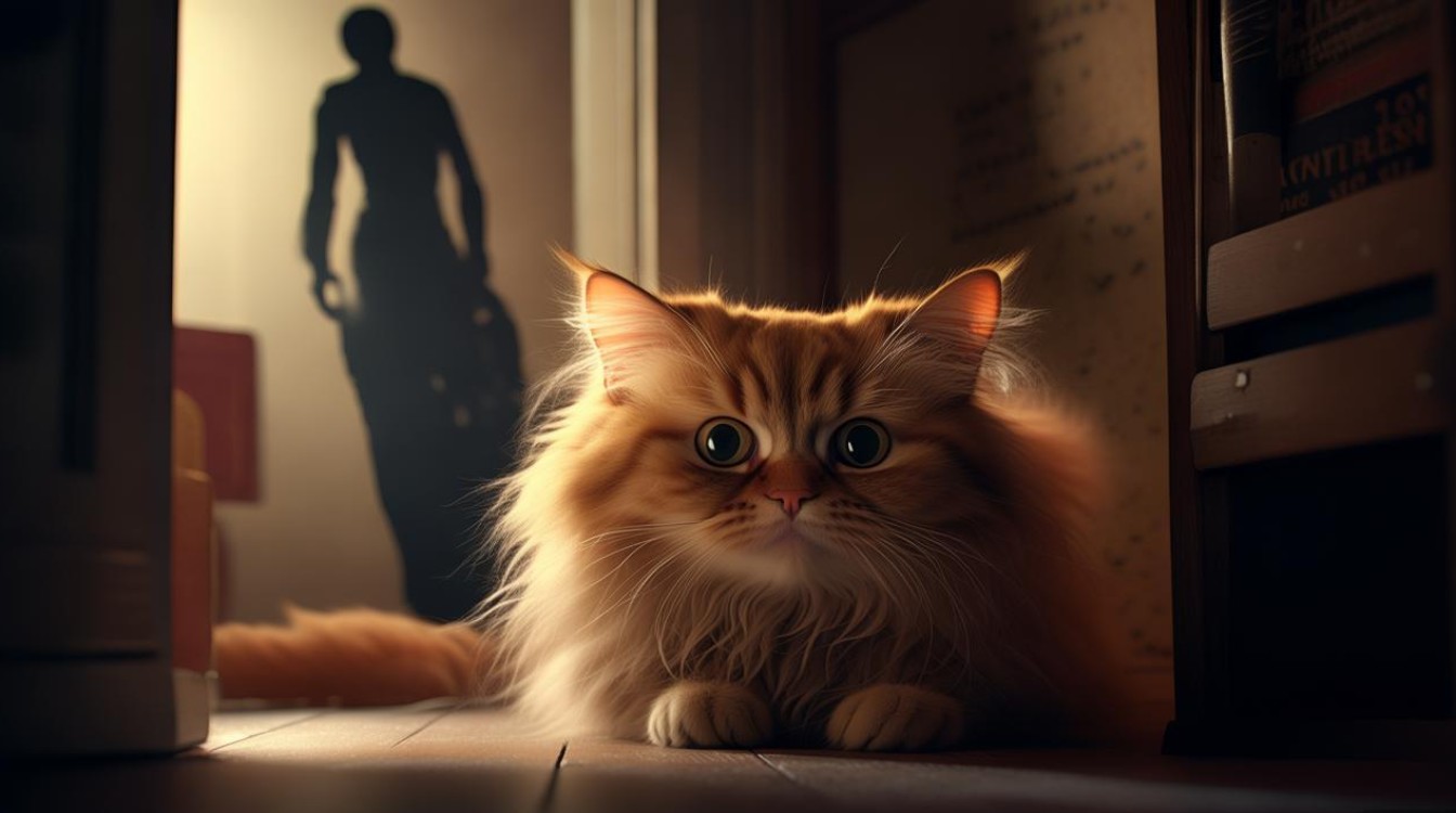 猫咪害怕门外的人