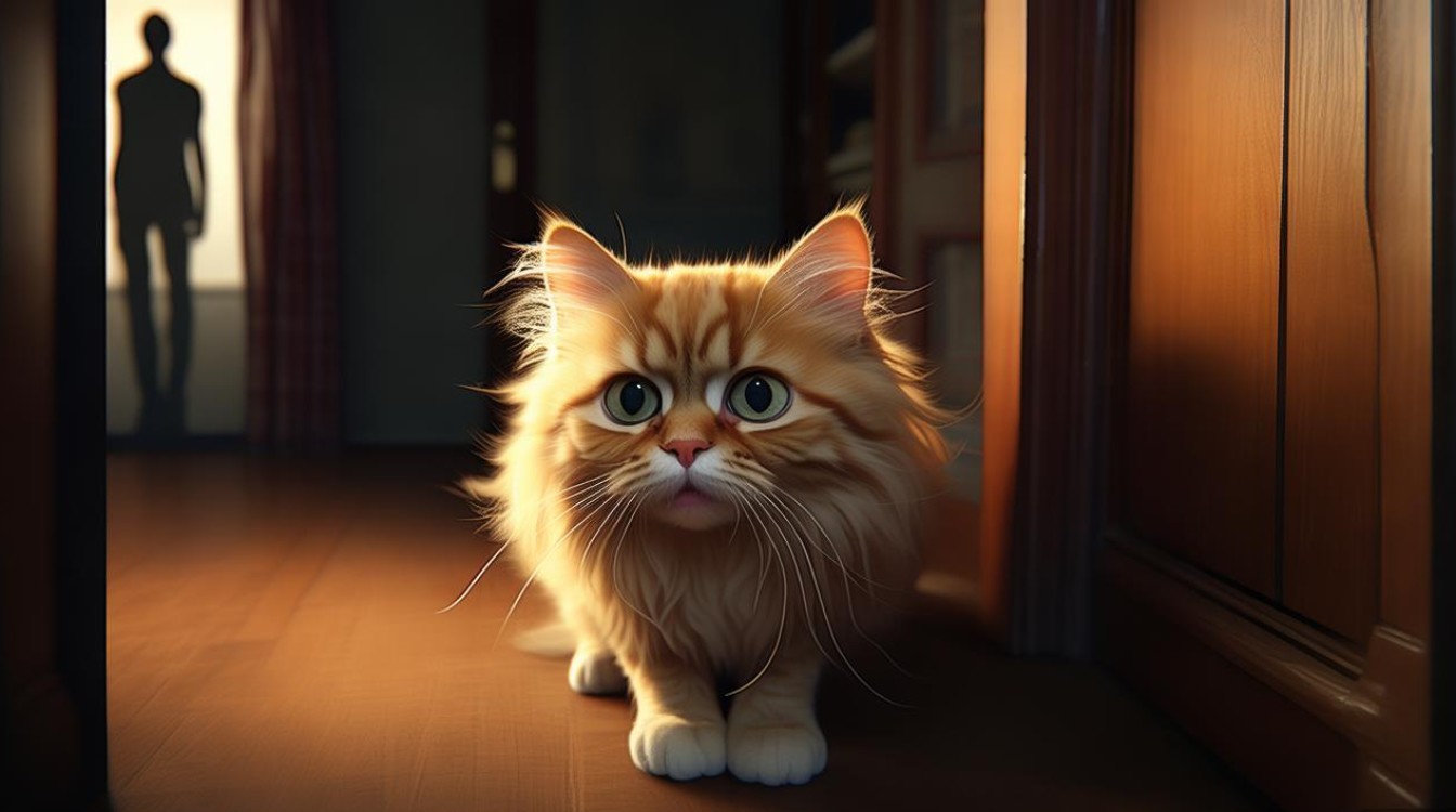 猫咪害怕门外的人